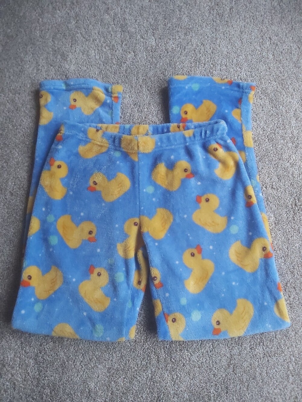 Plush Blue and Yellow Rubber Duck Print Pajama Pants